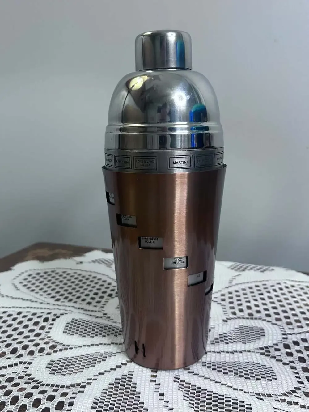 Dial-A-Drink Copper Cocktail Shaker Stainless Steel Recipe Shaker